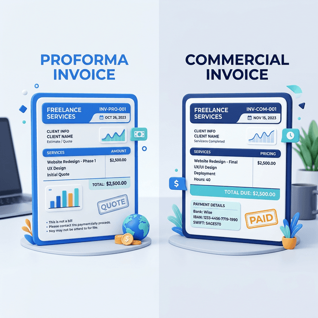 Proforma Invoice vs. Commercial Invoice: What Freelancers Need to Know (2026)